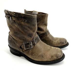 FRYE Women's 9 Veronica Engineer Mid Calf Leather Distressed Hobo Buckle Boot